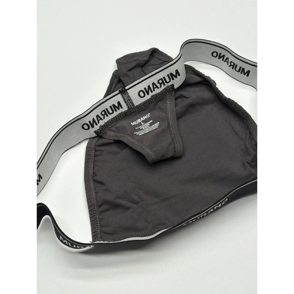 Murano Mens Gray‎ Thong Underwear Comfort Stretch Logo Waistband Size Large